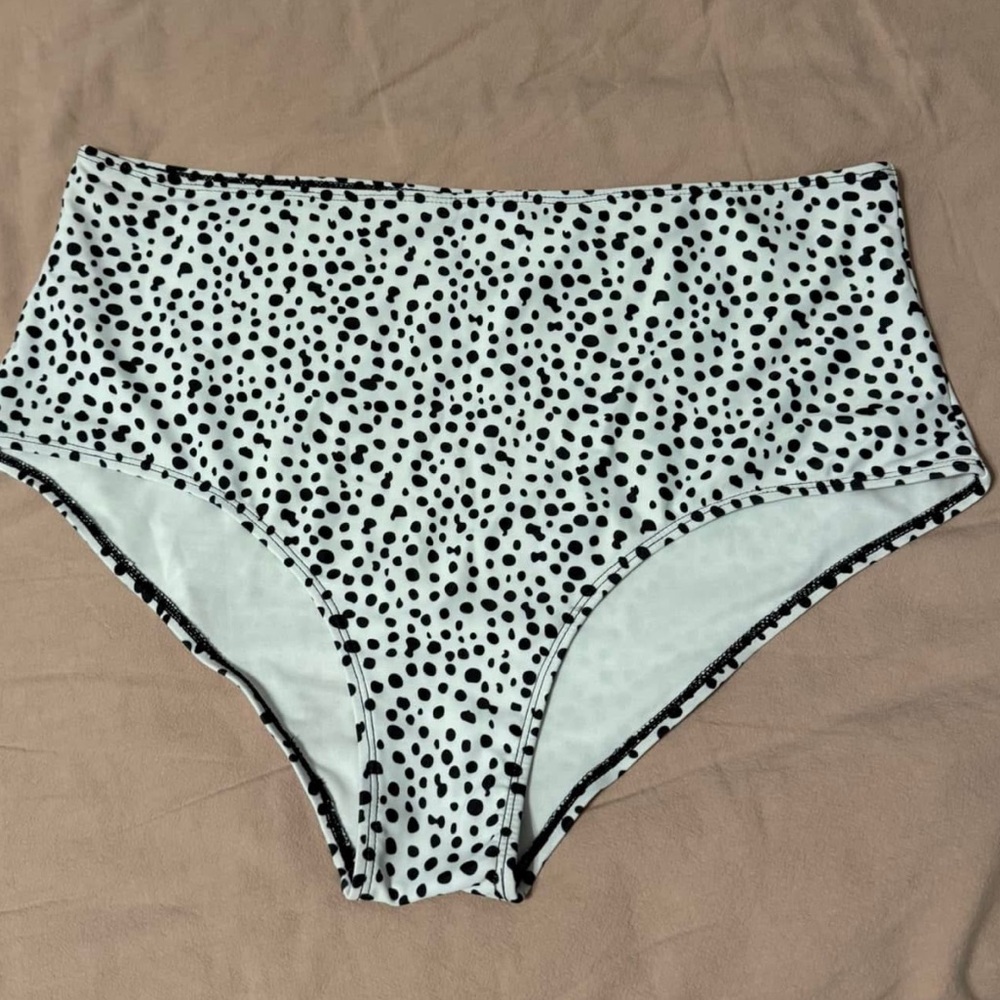 Black and White Polka Dot High-Waisted Bikini Bottoms